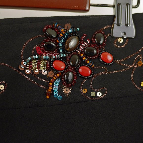 CACHE BLACK A LINE MINI SKIRT w/ BEADING & SEQUINS - Picture 5 of 8